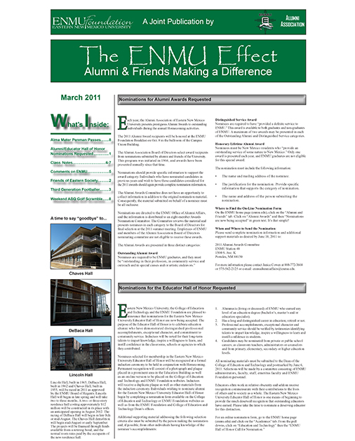 Cover of ENMU Effect for March 2011