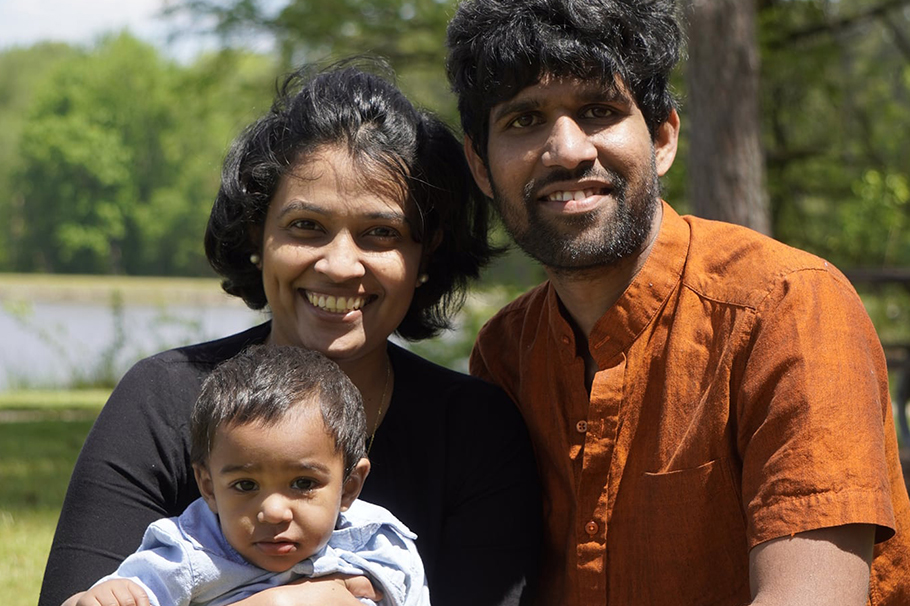 Jayamini with her husband, Dhanush, and their baby, Adithya.