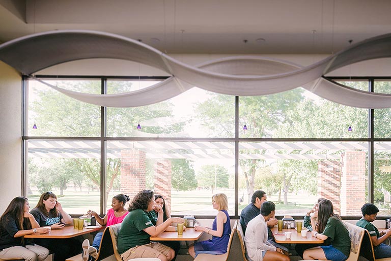 Students visiting the Crossroads Café Dining Hall in the Campus Union (CUB).