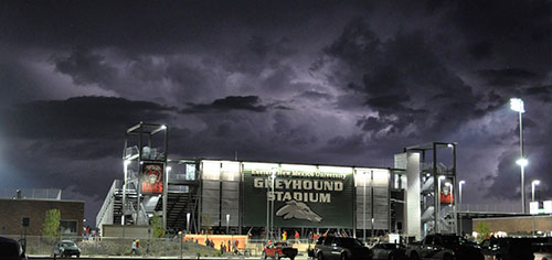 Greyhound Stadium during storm