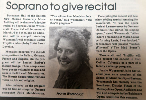 Dr. Jean Wozencraft Ornellas 1986 article in school paper