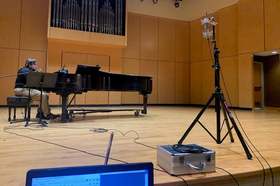 Dr. Gregory Gallagher in one of the SoundJack Studios in the Music Building. 
