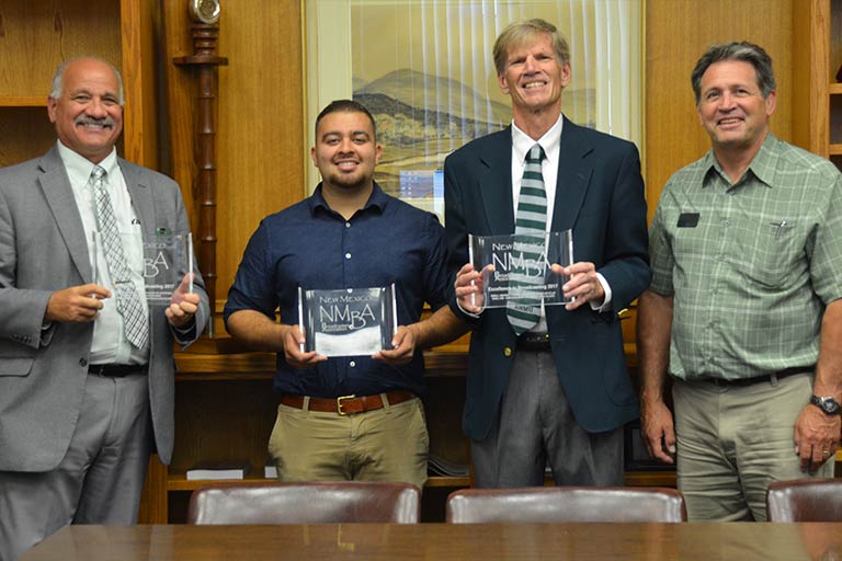 Photo (L-R): ENMU President Dr. J.S. Elwell, Jacob Aranda, Dr. Donald Elder III and Athletic Director Dr. Greg Waggoner