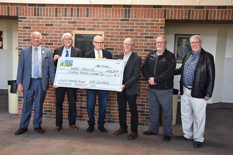 ENMU Chancellor Dr. Jeff Elwell, ENMU Vice President of Academic Affairs Dr. Jamie Laurenz, Todd Christensen the Director of the New Mexico Film Office, Dr. Neil Rutland the Chair of the Department of Theatre and Digital Filmmaking, Portales Mayor Ron Jackson and Senator Stuart Ingle.