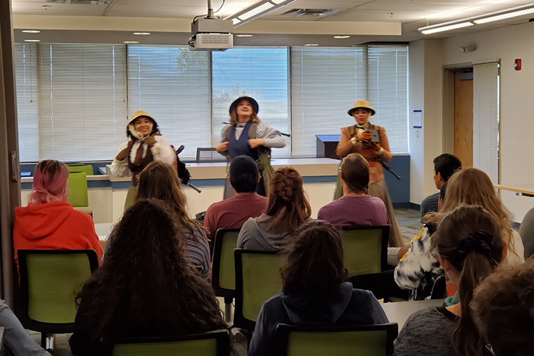 (L-R) Raquel Valenzuela, Darby Kaitlin Cavanaugh and Alexandra Sena at the College of New Mexico, where they performed for an 