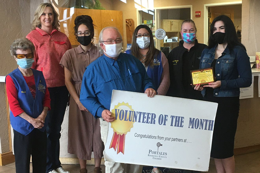 The Eastern New Mexico University Student Association of Social Workers receiving Volunteer of the Month for February form the Roosevelt County Chamber of Commerce.