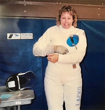 isherwood in fencing gear