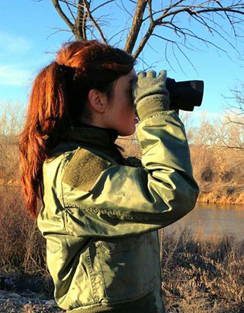 jessica working with binoculars