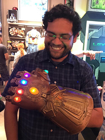 juan rivas wearing marvel infinity gauntlet