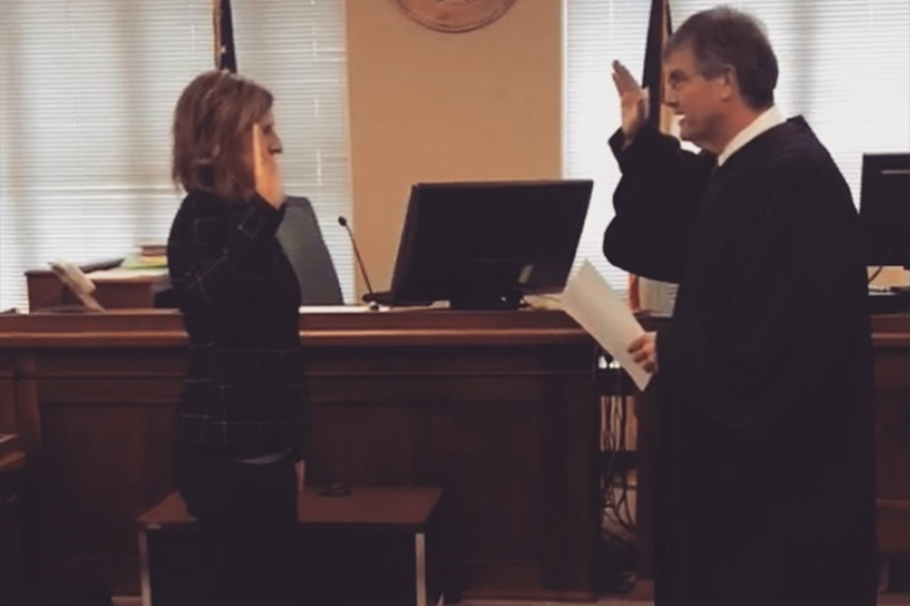 Michelle Miller being sworn in after passing the Texas State Bar Exam in 2015 by a local judge in San Angelo.