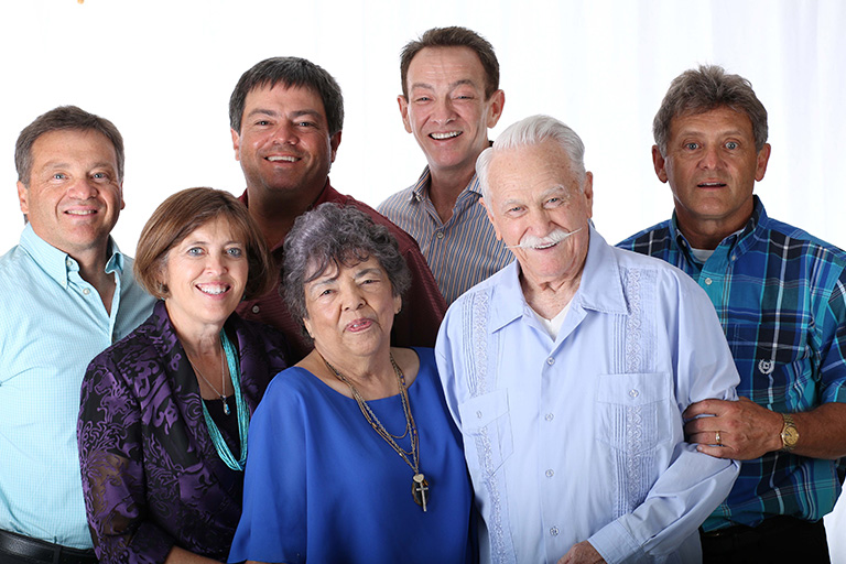 The Speck Family. Front Row (L-R): Laura, Adelaide and George. Back Row (L-R): Steve, Greg, Jim and Mike.