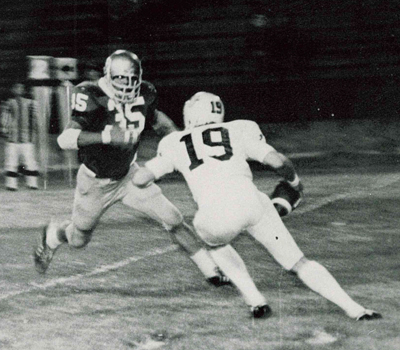 Steve Loy (35) chases down an opposing quarterback during the 1972 football season.