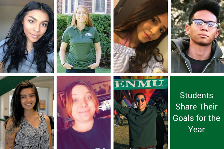 ENMU students discuss their resolutions. Top Row (L-R): Kiana Covington, Chloe Barrick, Oriana Chavez, Girard Crisostomo. Bottom Row (L-R): Rebecca Quintana, Kiley Garret, Joshua Alvarez Favela.