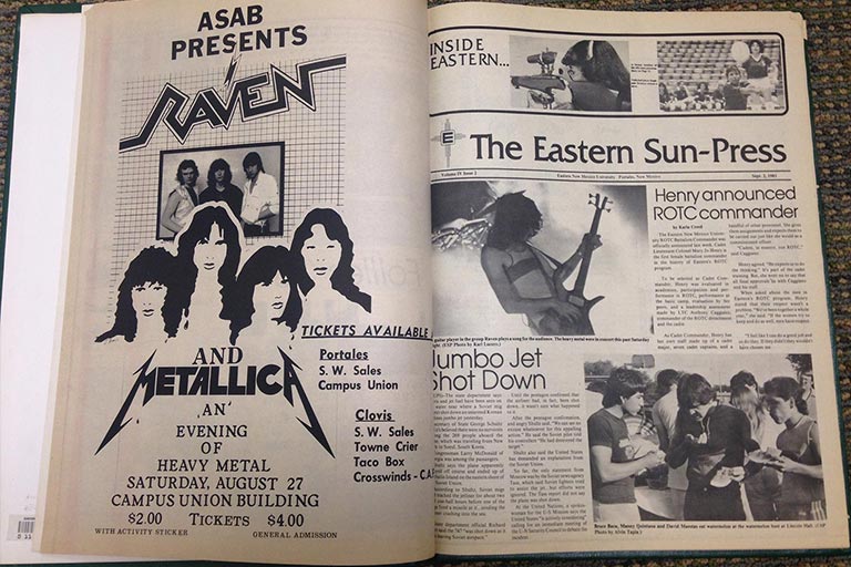 An advertisement for Metallica's performance at ENMU.