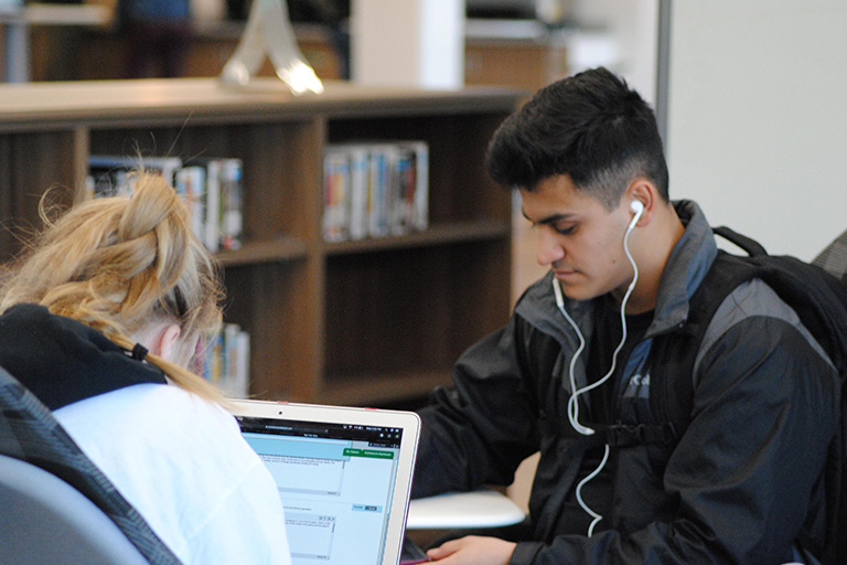 Students listening to music