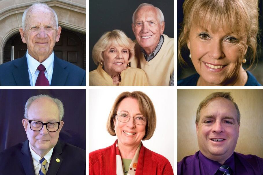 First Row (L-R): Donald Bonner, Dr. Jacob and Mrs. Janie Moberly, Karen Salb. Second Row (L-R): Dr. Lawrence Minks, Dr. Gay Su Pinnell, Mr. Rodney W. Wright.