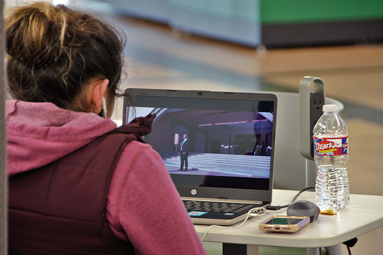 Student watching a movie