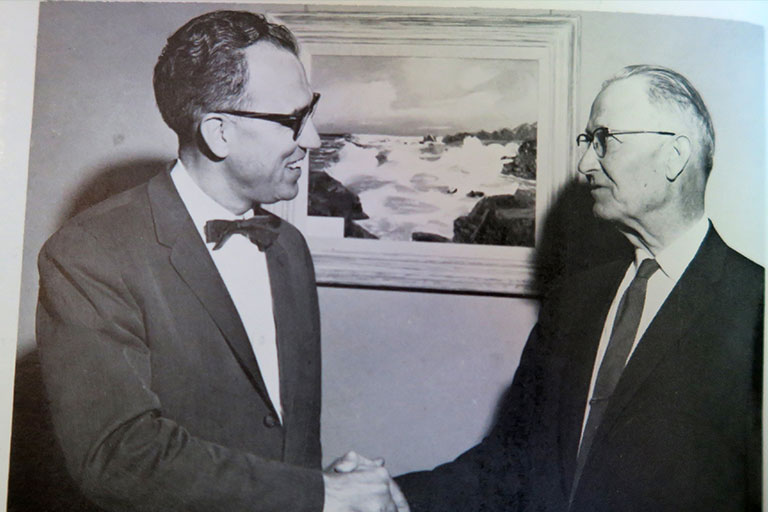 Dr. Donald C. Moyer, the third president of ENMU, with Dr. Floyd Golden, president emeritus. 