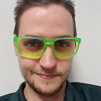 matthew wearing green glasses