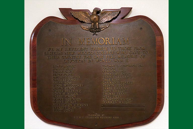 A memorial plaque in the Administration Building for 31 students who gave their all for the country during World War II. 