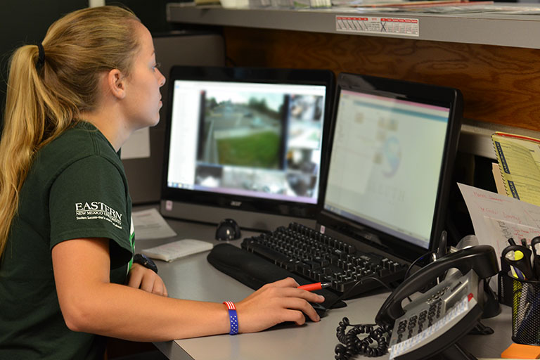 student completes work on a computer