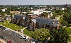 An aerial photo of the ENMU administration building
